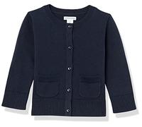 Amazon Essentials Girls' Slim-Fit Crewneck Cardigan Jumper, Navy, 5 Years