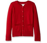 Amazon Essentials Girls' Slim-Fit Crewneck Cardigan Jumper, Red, 3 Years