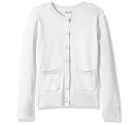 Amazon Essentials Girls' Slim-Fit Crewneck Cardigan Jumper, White, 3 Years
