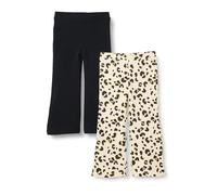 Amazon Essentials Girls' Slim-Fit Knit Flared Leggings, Pack of 2, Black/Ivory Leopard, 11-12 Years