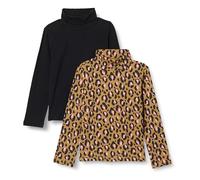 Amazon Essentials Girls' Turtleneck T-Shirt, Pack of 2, Black/Mini Leopard, 8 Years