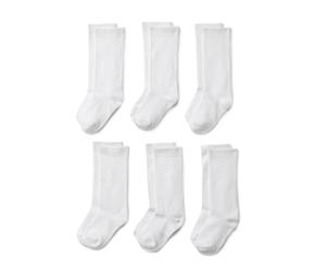 Amazon Essentials Girls' Uniform Knee High Socks, 6 Pairs, White, M (4-8 Years)