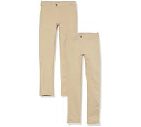 Amazon Essentials Girls' Uniform Slim-fit Ponte Knit Trousers, Pack of 2, Khaki Brown, 9 Years