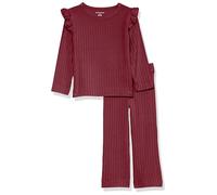 Amazon Essentials Girls' Wide-Ribbed Outfit Set, Pack of 2, Dark Red, 5 Years