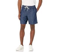 Amazon Essentials Men's 8" (20cm) Cotton Summer Shorts Elasticated Waist Pull On for Men Relaxed Fit Short for Mens (Available in Plus Size), Dark Wash Chambray, S