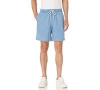 Amazon Essentials Men's 8" (20cm) Cotton Summer Shorts Elasticated Waist Pull On for Men Relaxed Fit Short for Mens (Available in Plus Size), Light Wash Chambray, L