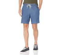 Amazon Essentials Men's 8" (20cm) Cotton Summer Shorts Elasticated Waist Pull On for Men Relaxed Fit Short for Mens (Available in Plus Size), Medium Wash Chambray, XS