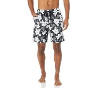 Amazon Essentials Men's 9” (23cm) Swimming Shorts with Mesh Lining, Pockets, Drawstring Closure, Black Hibiscus Flower, XL