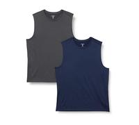 Amazon Essentials Men's Active Quick-Dry Moisture-Wicking Tech-Stretch Lightweight Sleeveless Muscle Shirt, Pack of 2, Graphite Heather/Navy, XXL