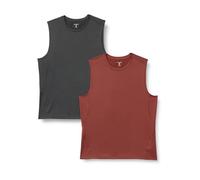 Amazon Essentials Men's Active Quick-Dry Moisture-Wicking Tech-Stretch Lightweight Sleeveless Muscle Shirt, Pack of 2, Graphite Heather/Henna, L