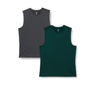 Amazon Essentials Men's Active Quick-Dry Moisture-Wicking Tech-Stretch Lightweight Sleeveless Muscle Shirt, Pack of 2, Dark Green/Graphite Heather, XXL