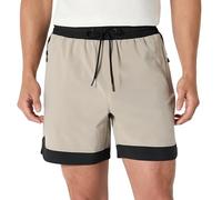 Amazon Essentials Men's Athletic Performance Stretch Contrast Woven Gym 6” (15.2cm) Inseam Training Short with Zip Pockets, Beige/Black, S