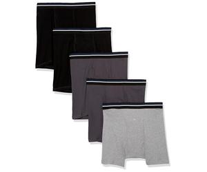 Amazon Essentials Men's Breathable Cotton Boxer Brief Pants, Tag-Free, Pack of 5, Black/Charcoal/Grey, 4XL Plus