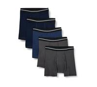 Amazon Essentials Men's Breathable Cotton Boxer Brief Pants, Tag-Free, Pack of 5, Charcoal/Dark Blue/Dark Navy, M