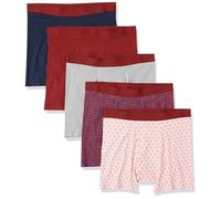 Amazon Essentials Men's Breathable Cotton Boxer Brief Pants, Tag-Free, Pack of 5, Dark Blue Floral/Grey Heather/Light Pink Diamond Print/Navy/Red, 3XL