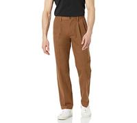 Amazon Essentials Men's Classic-Fit Wrinkle-Resistant Pleated Chino Trousers (Available in Big and Tall), Dark Khaki Brown, 38W / 32L