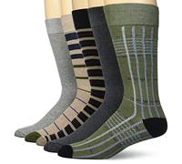 Amazon Essentials Men's Comfortable Patterned Novelty Socks, 5 Pairs, Black/Brown/Dark Grey/Green/Grey, 7-11