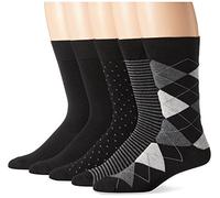 Amazon Essentials Men's Comfortable Patterned Novelty Socks, 5 Pairs, Black/Dots/Plaid/Stripes, 12-14