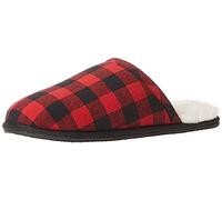 Amazon Essentials Men's Cosy Slipper, Black Red Buffalo Check, 12 UK