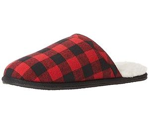 Amazon Essentials Men's Cosy Slipper, Black Red Buffalo Check, 12 UK