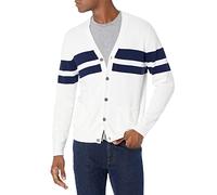 Amazon Essentials Men's Cotton Cardigan Sweater, Navy White Rugby Stripe, Small