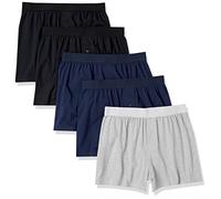 Amazon Essentials Men's Cotton Jersey Boxer Short Underwear (Available in Big and Tall), Pack of 5, Black/Grey Heather/Navy, M