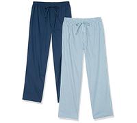 Amazon Essentials Men's Cotton Poplin Full-Length Pyjama Bottoms, Pack of 2, Blue Geo Print/Indigo, XS