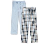 Amazon Essentials Men's Cotton Poplin Full-Length Pyjama Bottoms, Pack of 2, Dusty Blue/Navy Plaid, XS