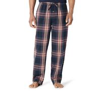 Amazon Essentials Men's Cotton Poplin Straight-fit Pyjama Trousers With Drawstring Elastic Waist, Navy Large Plaid, XS