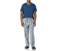 Amazon Essentials Men's Cotton Poplin Trouser with Cotton Jersey T-Shirt Pyjama Set, Indigo/Navy Plaid, 3XL