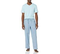Amazon Essentials Men's Cotton Poplin Trouser with Cotton Jersey T-Shirt Pyjama Set, Light Blue Geo Print, XS