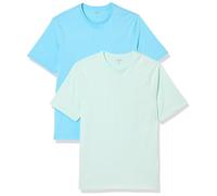 Amazon Essentials Men's Cotton Regular-Fit Short-Sleeve Crewneck T-Shirt, Pack of 2, Aqua Blue/Light Blue, L