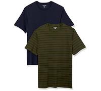 Amazon Essentials Men's Cotton Regular-Fit Short-Sleeve Crewneck T-Shirt, Pack of 2, Navy/Olive Stripes, XXL