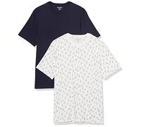 Amazon Essentials Men's Cotton Regular-Fit Short-Sleeve Crewneck T-Shirt, Pack of 2, Navy/White Boat Print, M