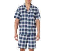 Amazon Essentials Men's Cotton-Stretch Poplin Notch Collar Short PJ Set, Indigo Country Plaid, M