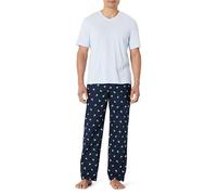 Amazon Essentials Men's Cotton Stretch Poplin Pant with Cotton Jersey T-Shirt Pajama Set, Ducks/Light Blue, L