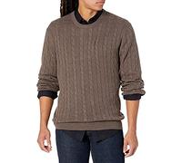 Amazon Essentials Men's Crewneck Cable Cotton Jumper, Brown Heather, XXL