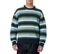 Amazon Essentials Men's (Demi's Pick) Relaxed-Fit Faux Mohair Crewneck Pullover Jumper, Navy Blue Stripe Knit, XS