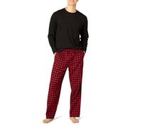 Amazon Essentials Men's Flannel Trouser and Long-Sleeve T-Shirt Pyjama Set, Cherry Red/Black Classic Buffalo Check, XS