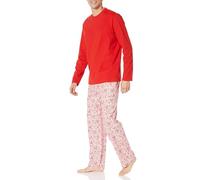 Amazon Essentials Men's Flannel Trouser and Long-Sleeve T-Shirt Pyjama Set, White Forest, S