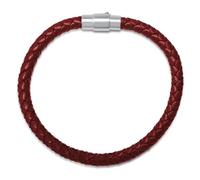 Amazon Essentials Men's Genuine Red Leather Sterling Silver Bracelet