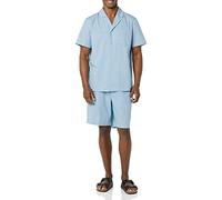 Amazon Essentials Men's Lightweight Woven Shorts Pyjama Set with Notch Collar and Button Loungewear, Blue Geo Print, XS