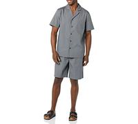 Amazon Essentials Men's Lightweight Woven Shorts Pyjama Set with Notch Collar and Button Loungewear, Charcoal, 3XL