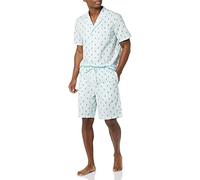 Amazon Essentials Men's Lightweight Woven Shorts Pyjama Set with Notch Collar and Button Loungewear, Light Blue White Pineapple, 3XL