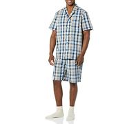Amazon Essentials Men's Lightweight Woven Shorts Pyjama Set with Notch Collar and Button Loungewear, Navy Taupe Madras Plaid, 3XL