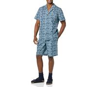 Amazon Essentials Men's Lightweight Woven Shorts Pyjama Set with Notch Collar and Button Loungewear, Navy Palm Leaf, XL