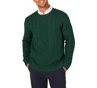 Amazon Essentials Men's Long-Sleeve 100% Cotton Fisherman Cable Crewneck Jumper, Dark Green, S