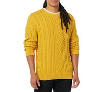 Amazon Essentials Men's Long-Sleeve 100% Cotton Fisherman Cable Crewneck Jumper, Mustard Yellow, XS