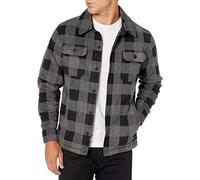 Amazon Essentials Men's Long-Sleeve Polar Fleece Shirt Jacket for Winter, Black Charcoal Buffalo Plaid, XL