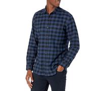 Amazon Essentials Men's Long-Sleeved Flannel Shirt, Black Blue Buffalo Plaid, M